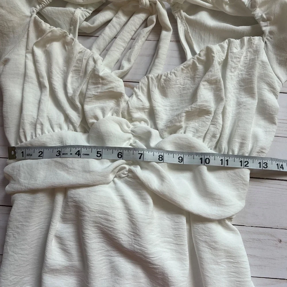 Lucy in the Sky Off White Ruffle Mini Dress w/ Back Ties | Women’s Size Large - Picture 11 of 12